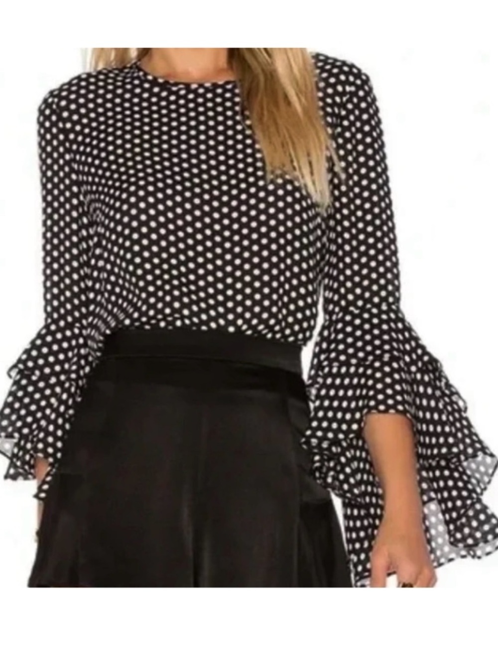 EUC MILLY Silk Gabby Ruffle Sleeve Black White Polka Dot Top Size 2